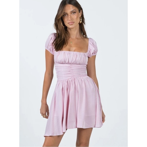 NWT Princess Polly Petal Pink Shirred Mini Dress Barbiecore Coquette Size 0 - Picture 1 of 10